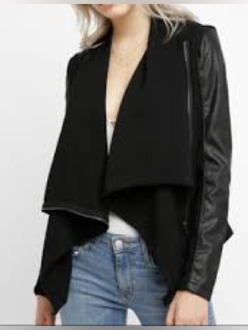 NWT 🌟Blank NYC Black Draped Jacket with Faux Leather Sleeves🌟